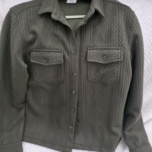 Madison Olive Green Collared Button-Up Shirt Jacket